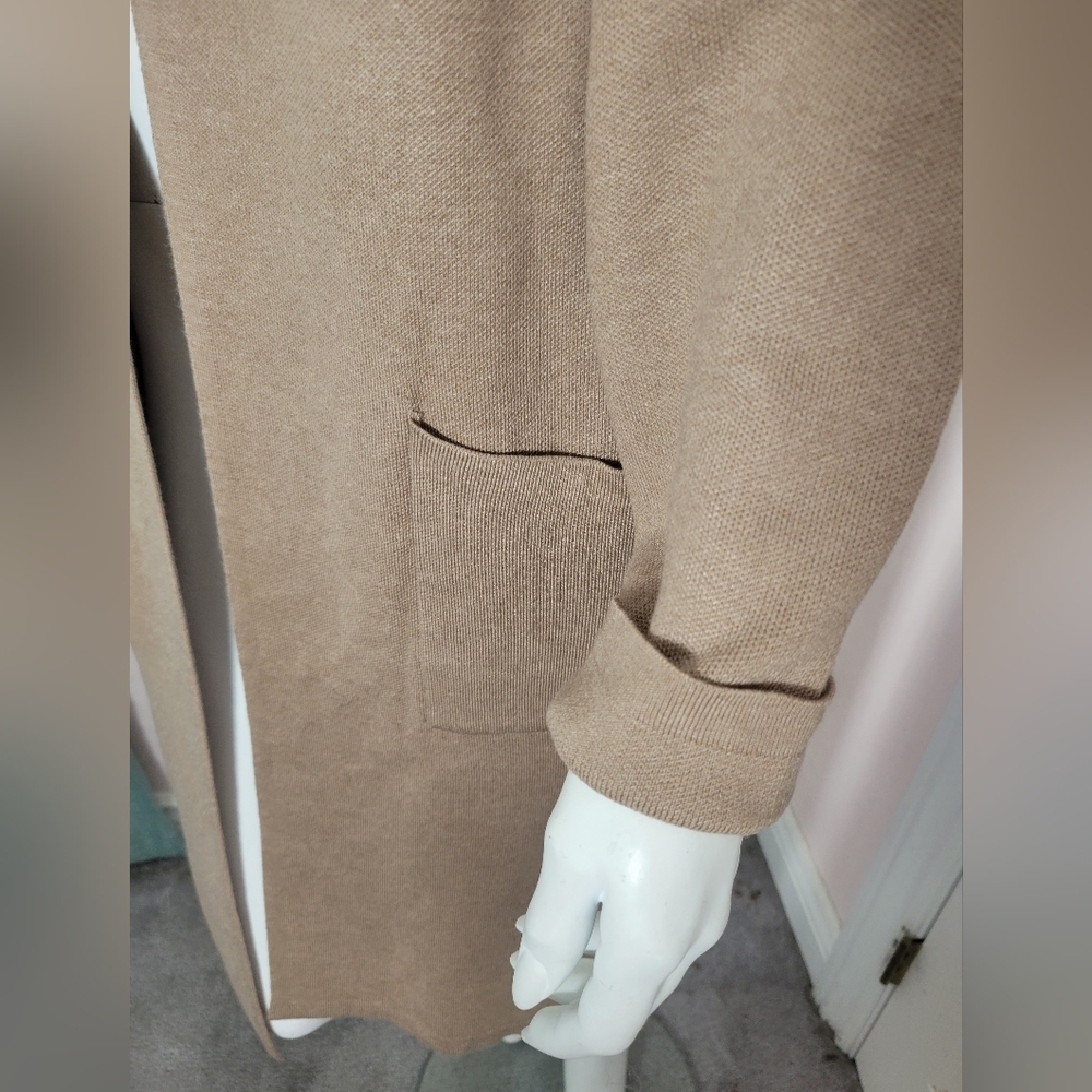 MEROKEETY Women's Long Hooded Knit Cardigan Sweater with Pockets Light Taupe Siz - Picture 5 of 10
